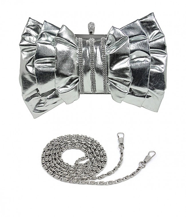 Evening Bag - Ruffled w/ Linear Beads &ndash; Silver &ndash; BG-444MSV